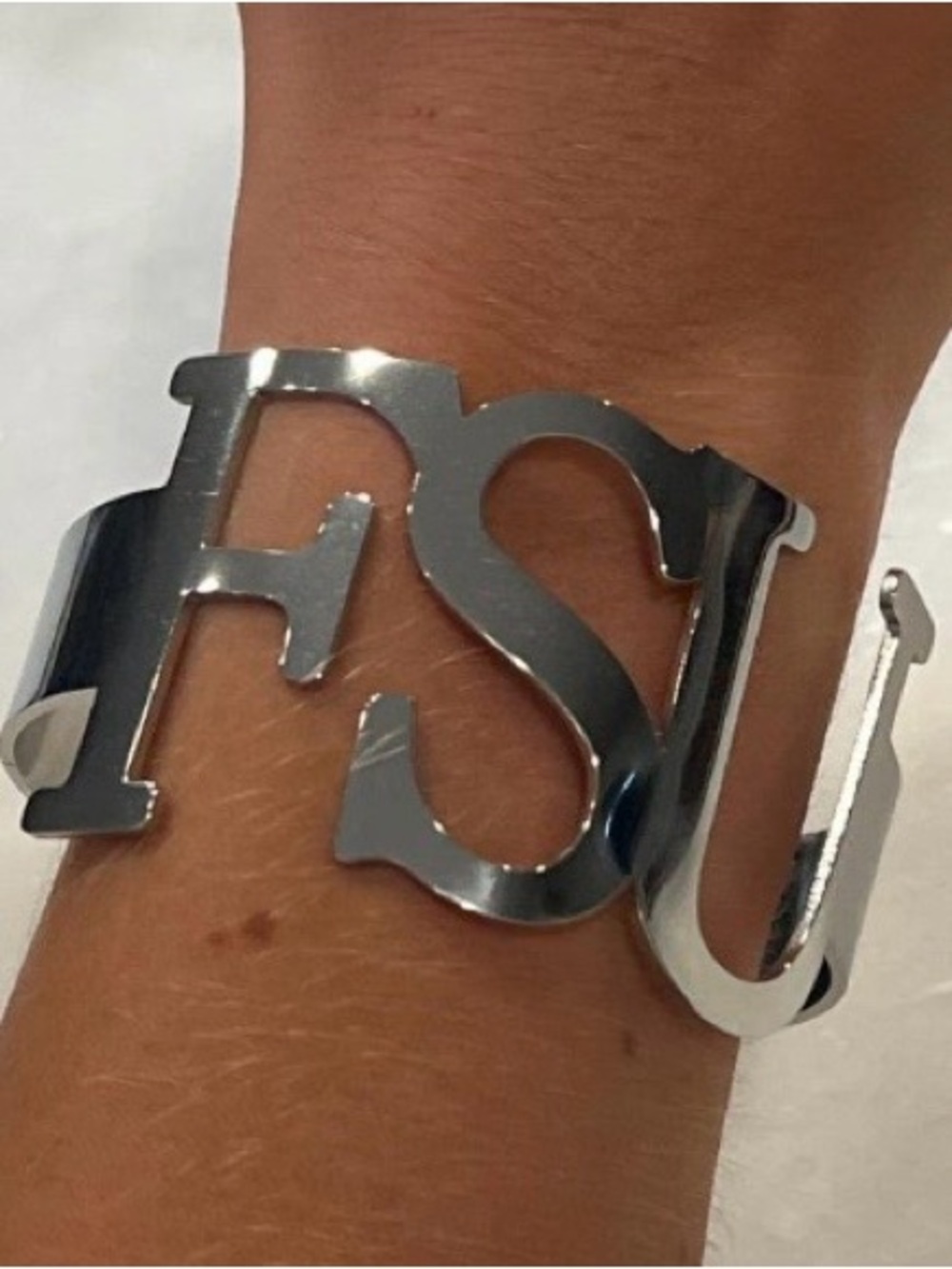 FSU Silver Initial Cuff Bracelet by